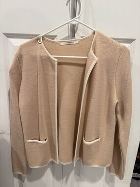 Light pink Knit Open Cardigan with White Trim